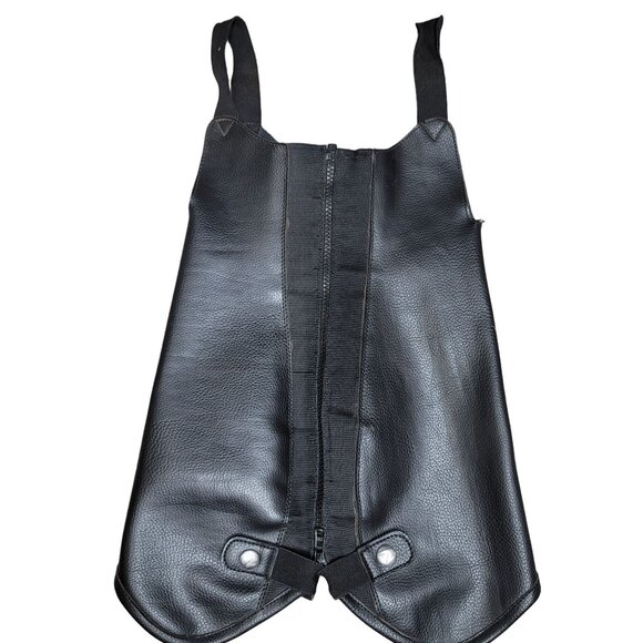leather welding outfit bdsm dominatrix zips front and back snaps between legs